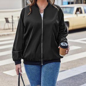 Plus Size Black Zip up Bomber Jacket - Size 24W